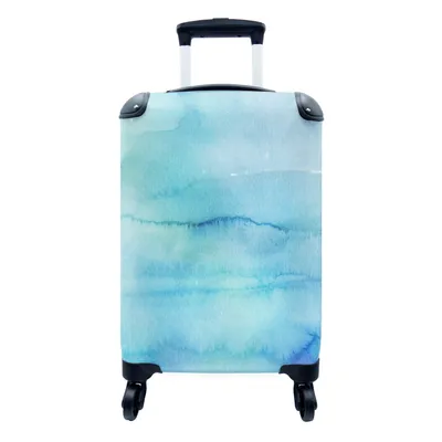 Produktbild von MuchoWow® Koffer Handgepäck Trolley Rollkoffer Kleine Reisekoffer mit 4 Rollen - Aquarell - Blau - Abstrakt - Cabin Size < 55x40x23 cm & 55x40x20 cm - Fotokoffer - Kabinenkoffer - Boardgepäck - Reise-Box - Reisekoffer - Reisegepäck - Koffer mit Bild - Trolley für Kinder