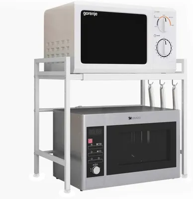 Image de Support pour micro-ondes Étagère à épices extensible Étagère pour micro-ondes Étagère de cuisine avec 3 crochets Blanc