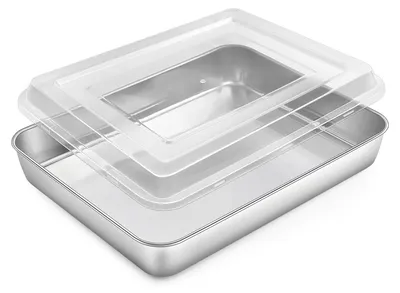 Rechteckige Edelstahl-Backform mit Deckel, 31,6x24,7x4,8 cm