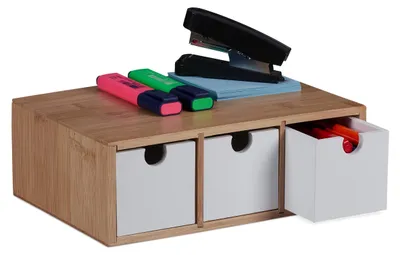Schreibtisch-Organizer Bambus & MDF, 3 Schubladen, 9x26x18 cm