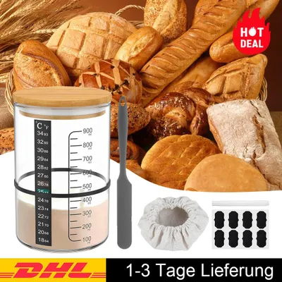 Produktbild von Sauerteig-Starterglas-Set 900 ml Sourdough Starter Jar Kit mit Holzdeckel