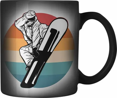 Produktbild von Trendation - Snowboard Farbwechsel Zauber-Tasse Geschenk Lustige Grafik Retro Snowboardfahrer (Schwarz)