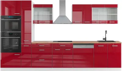 Immagine prodotto di Mobile da cucina Vicco R-Line Rosso lucido/bianco 350 cm con armadio alto, PL Rovere, Model 42656