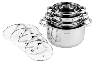 Produktbild von 8-teiliges Edelstahl Induktion Topfset mit Glasdeckeln
