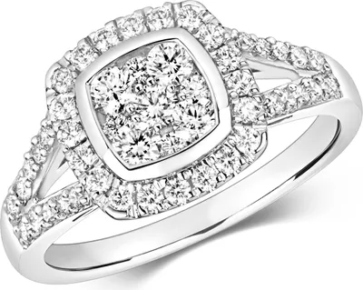 Produktbild von Funkelndes Feuer Wunderschöner 18 Karat (750) Weißgold Cluster Diamant Damenring Brillant-Schliff 0.75 Karat H - SI2, 53 (16.9); TRS21214RSM