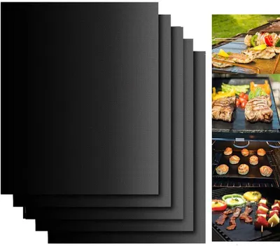 Produktbild von BBQ Grillmatte, Grillmatten (5er Set) zum Grillen und Backen BBQ Teflon Antihaft für bis 500°F - Perfekt für Fleisch, Fisch und Gemüse - geeignet für Jede Art von Grill & Backofen 40x33 cm