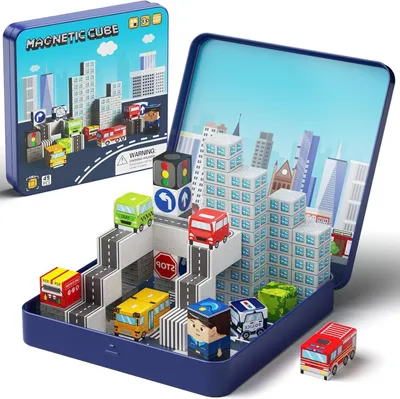 Produktbild von Magnetische Bausteine Stadtverkehr Set, Reisespielzeug für Kinder STEM Spielzeuge Reise Lerngeschenk für 3 bis 8 Jährige, Kleinkinderspielzeug