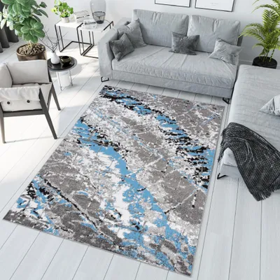 Produktbild von Tapiso Teppich MAYA Modern Schwarz Grau Blau Schlafzimmer  80 x 150 cm
