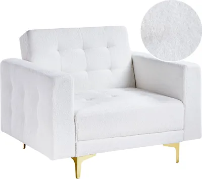 Produktbild von BELIANI Sessel Cremeweiß Bouclé Gesteppt mit Goldenen Metallbeinen Schlaffunktion Verstellbare Rückenlehne Modern Wohnzimmer Ausstattung Sitzmöbel