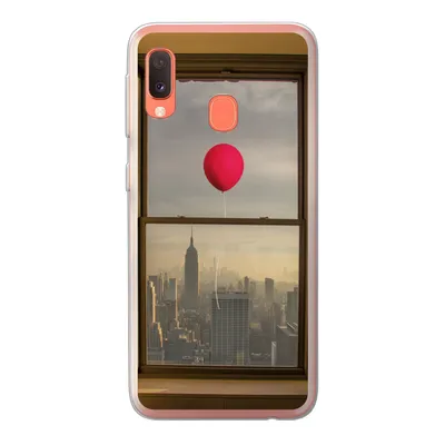 Produktbild von MuchoWow® Handyhülle Schutzhülle Hülle für Samsung Galaxy A20e Roter Ballon fliegt an Fenster in New York vorbei Silikon Softcase Handy Hülle - Abdeckung