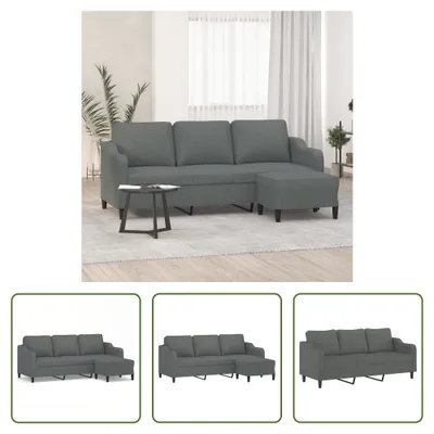 Produktbild von The Living Store 3-Sitzer-Sofa mit Hocker Dunkelgrau 180 cm Stoff
