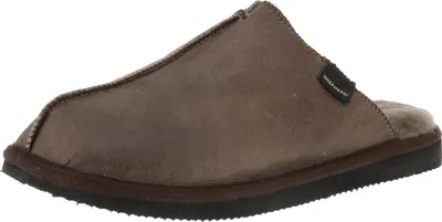A single brown slipper is shown against a white background.
