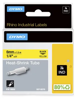 Image de DYMO RHINO Gaine thermorétractable noire/jaune, 6 mm x 1,5 m