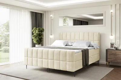 Produktbild von ALTDECOR Boxspringbett mit Schwarz Füßen, Matratze und Lattenrost, Topper, Fußteil, Polsterbett mit Bettkasten, Bett mit Stauraum H4-Matratze, Doppelbett - MIAMI-FC-Z - 160x200 - Beige Casablanca