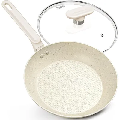 Produktbild von Bratpfanne 30 cm mit Deckel, antihaftbeschichtet, Granit, Induktion, Weiß