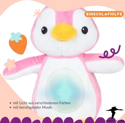 Immagine prodotto di Pinguino coccoloso giocattolo per il sonno del bambino con melodie luminose rosa WinFun
