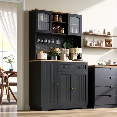 Produktbild von Flieks Küchenschränke mit Tür und verstellbaren Einlegeböden, Hochschrank 103.5x40x180cm, Aufbewahrungsschrank, Schwarz