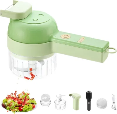Produktbild von Electric Chopper, 4 in 1 Elektrisch Gemüseschneider, Obstschneider, Multifunktionale tragbare Gemüseschneider für Knoblauch, Pfeffer, Zwiebeln, Sellerie, Ingwer, Fleisch