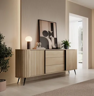Image de Buffet AX LIVING à tiroirs, chêne Sanremi, brun Cremona, 196 cm