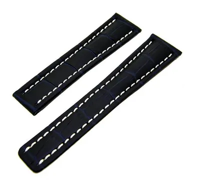 Produktbild von Uhrenarmband Lederband Dunkelblau mit weißer Naht 22mm ohne Schließe NEU