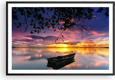 Produktbild von Gerahmtes Poster - Schwarzer Rahmen - Boot Sonnenuntergang See Himmel - 91,5x61 cm - Wand Bild - Wanddeko - Wandbilder - Wandposter - Bilderrahmen - Bilder - Kunstdruck - Wandbild - P2BAA91x61-2967