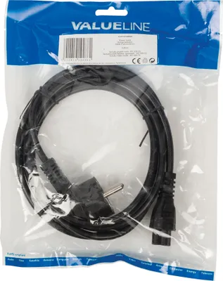 Produktbild von Valueline Netzkabel mit gewinkeltem Schutzkontakt-Stecker - IEC-320-C5 2,00 m schwarz VLEP10100B20