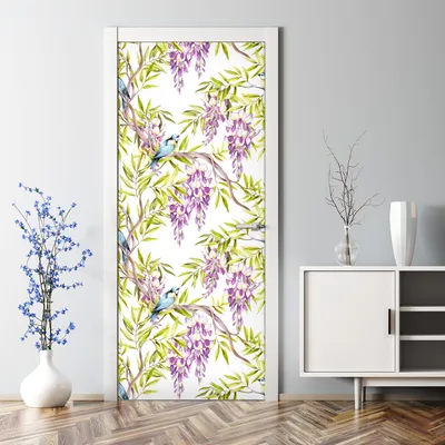 Produktbild von Dekorative Türaufkleber Aufkleber selbstklebend Abnehmbarerdeko Glyzinien und Vögel 85 x 200 cm