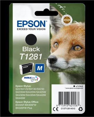 Packaging for an Epson ink cartridge featuring a fox image.