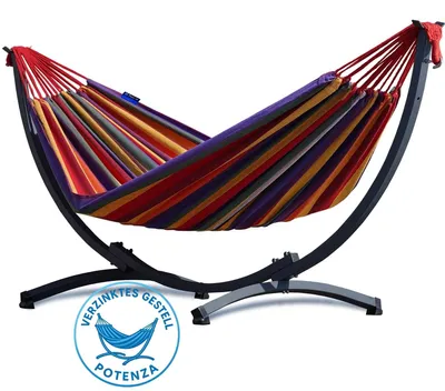 Produktbild von Potenza Hängematte mit Verzinkter Gestell I Stabiler Rahmen 200kg - 250cm Balkon I Hängematte 200x120cm I Indoor Outdoor Garten Pool Terrasse Stahl