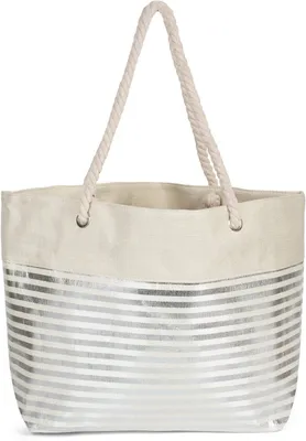 Zdjęcie produktu dla styleBREAKER Damska torba plażowa XXL z zamkiem błyskawicznym i metalicznymi brokatowymi paskami | duża torba plażowa dla rodziny lub na zakupy | 58 x 38 x 20 cm