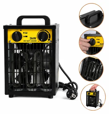 Image de Chauffage électrique Peviasot Bauheizer 2000W avec thermostat, 3 niveaux de puissance, protection contre la surchauffe, couleur jaune et noir, Image générée par une IA