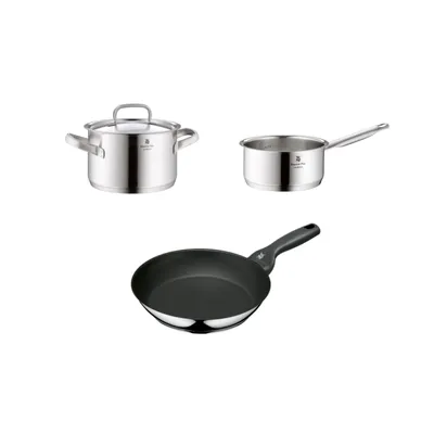 Produktbild von WMF Kochgeschirr-Set 3-teilig Cromargan Edelstahl mit CeraDur Antihaft-Pfanne TransTherm Allherdboden