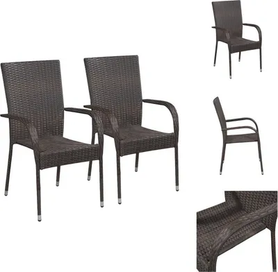 Zdjęcie produktu dla vidaXL Krzesła ogrodowe sztaplowane 2 szt. Poli rattan brązowy - Krzesła ogrodowe