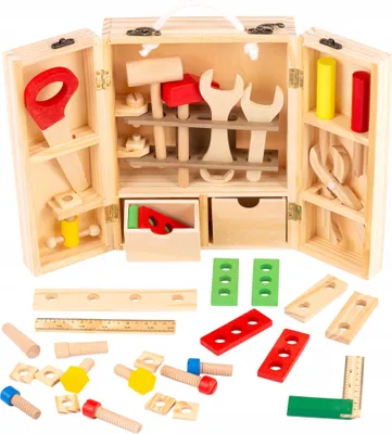 Obrázek produktu pro Kinderplay dřevěný box s nářadím pro děti, 38ks