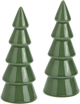Produktbild von Keramik Winter Dekofiguren Set Tannenbaum grün 16 cm