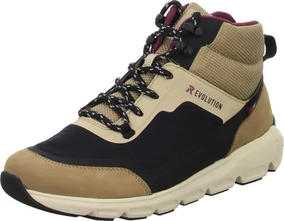 A single beige and black boot is shown against a white background.