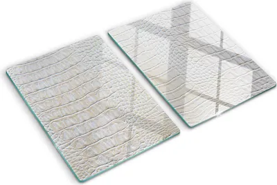 Produktbild von Tulup Glas Herdabdeckplatte - 2x40x52 cm - Glaskeramikkochfeld-Abdeckung Spritzschutz Glasabdeckplatte Kochplattenabdeckung und Schneidebrett - Zweiteilig - Kunst: modern & klassisch - Krokodilleder - Beige