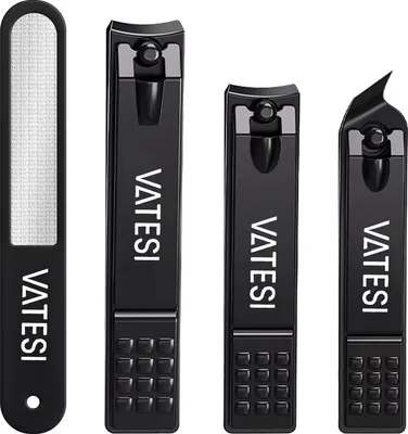 Produktbild von Professionelles Nagelknipser-Set mit Nagelfeile – 4-teilig – Nagelpilz – Zehennägel – Nagelknipser – Maniküre- und Pediküre-Set – Schwarz
