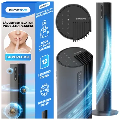 Produktbild von Leiser Turmventilator mit 12 Stufen – Climative PURE Plasma | Luftreinigung & Ionisation | XXL 110 cm | Leistungsstark & Geräuscharm | 90°-Oszillation