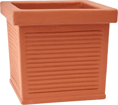 Produktbild von Garden Italia Pots Blumentopf Quadro gerippt GQM Seite 32 cm – Höhe 27 cm –  Italy – aus terracottafarbenem Harz – frostbeständig – stoßfest – leicht – klassisch, s