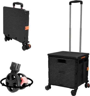 Obrázek produktu pro Skládací vozík, plastový, s teleskopickou rukojetí, 4 kolečka, vhodný pro nákupy
