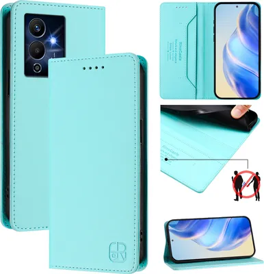 Produktbild von Lederhülle für Infinix Note 12 Pro 5G Hülle Flip Brieftasche Kartenfächern Ständer Schutzhülle Türkis