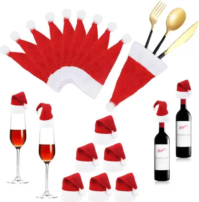 Produktbild von 20 Stk Bestecktaschen Weihnachten Besteckhalter Nikolausmš¹tze Weihnachtsbesteckhalter Weihnachtsmš¹tze Weihnachts Besteckhalter Tischdeko Besteckbeutel Weihnachten Besteckhš¹llen fš¹r Gabel