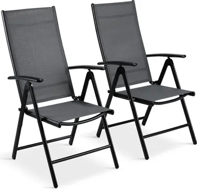 Produktbild von Gartenstühle - Set von 2 - Klappstühle - Außenstühle - Aluminiumrahmen - Rückenlehne - Verstellbar - Schwarz/Grau