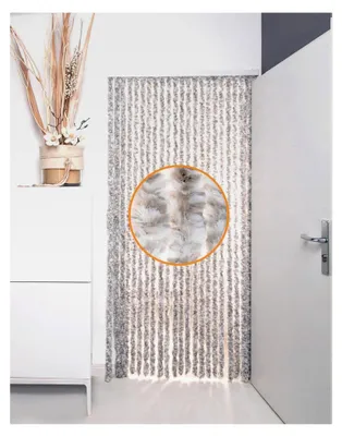 Produktbild von Flauschvorhang Türvorhang (100x200 cm) Chenille Fliegenschutz Insektenschutz Camping - Grau/Weiß Mix
