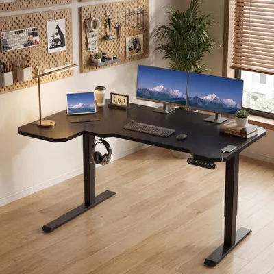 Produktbild von Hilodesk L-förmiger ComputertischBureau réglable en hauteur-Bureau avec réglage électrique de la hauteur Bureau d'écriture en coin, 150cm, Schwarz