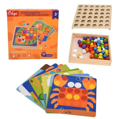 Obrázek produktu pro Odpovídající mozaikové kolíčkové hračky, houbové kolíčkové výtvarné hračky, hračky pro děti pro rané učení, zvířátka