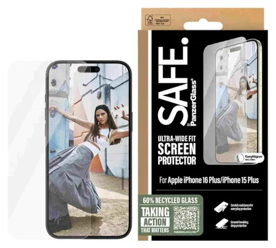 Produktbild von PanzerGlass SAFE. by ® Displayschutz iPhone 16 Plus | 15 Plus | Ultra-Wide Fit, Apple, Apple - iPhone 16 Plus, Apple - iPhone 15 Plus, Trockene Anwendung, Kratzresistent, Schockresistent, Transparent, 1 Stück(e)