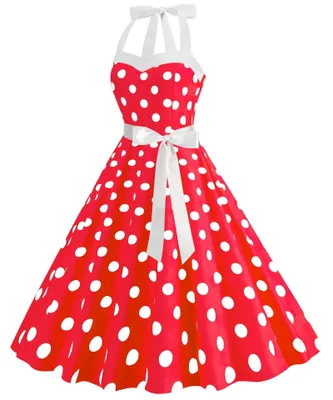 Produktbild von Damenkleid der 50er Jahre - Vintage Cocktailkleid - Polka-Dots - Atmungsaktives Polyester - Seiden-Gürtel - Geeignet für die meisten Damen - Vintage Kleid