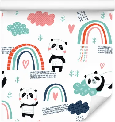 Produktbild von 10m VLIES TAPETE Rolle Kinderzimmer Pandas Regenbogen Sterne Herzen XXL